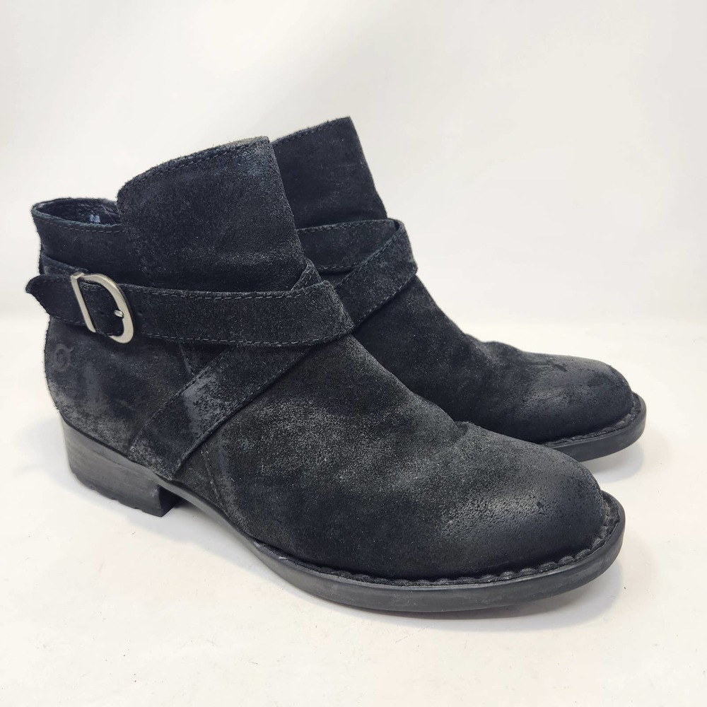 Born Womens Trinculo Black Leather Ankle Boots Booties 8.5 M Distressed Zipper